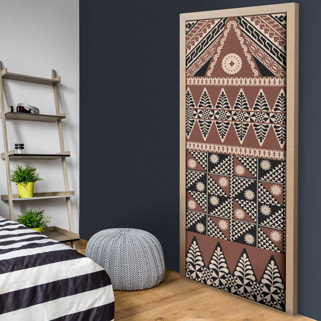Vintage Bula Fiji Door Cover Brown Tapa Masi Motif - Polynesian Pride