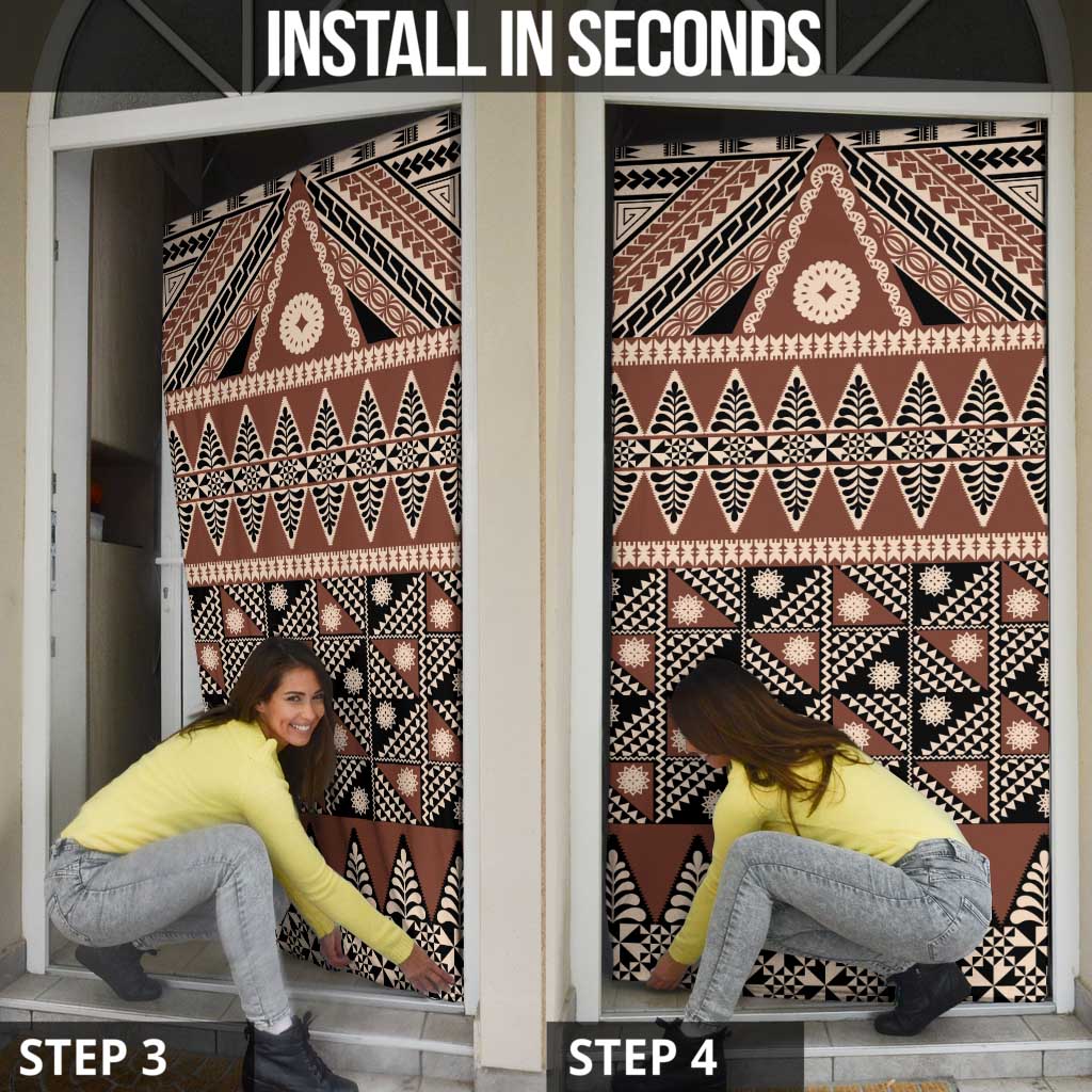 Vintage Bula Fiji Door Cover Brown Tapa Masi Motif - Polynesian Pride