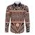 Vintage Bula Fiji Family Matching Off The Shoulder Long Sleeve Dress and Hawaiian Shirt Brown Tapa Masi Motif