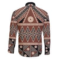 Vintage Bula Fiji Family Matching Off The Shoulder Long Sleeve Dress and Hawaiian Shirt Brown Tapa Masi Motif