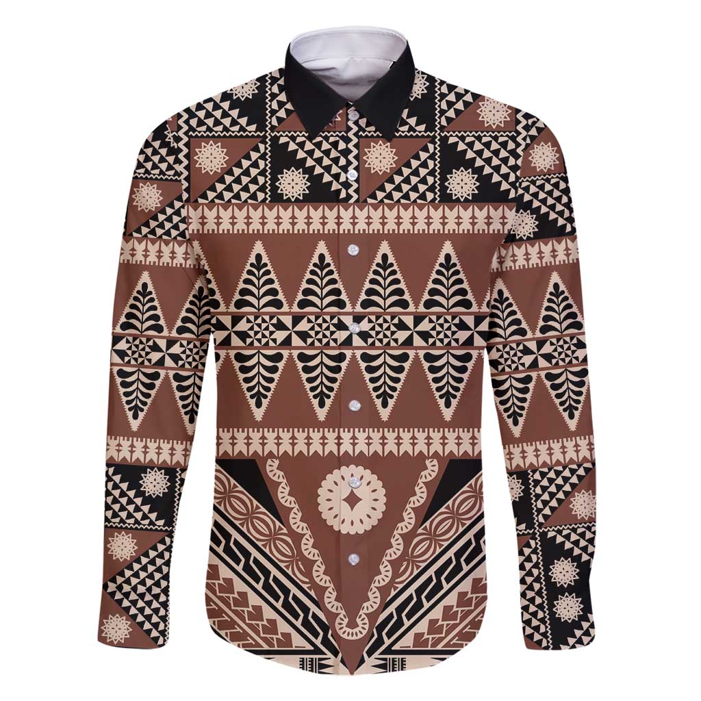 Vintage Bula Fiji Family Matching Off Shoulder Short Dress and Hawaiian Shirt Brown Tapa Masi Motif