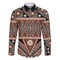 Vintage Bula Fiji Family Matching Off Shoulder Short Dress and Hawaiian Shirt Brown Tapa Masi Motif