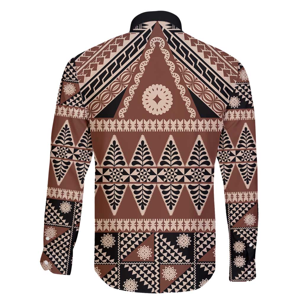 Vintage Bula Fiji Family Matching Puletasi and Hawaiian Shirt Brown Tapa Masi Motif