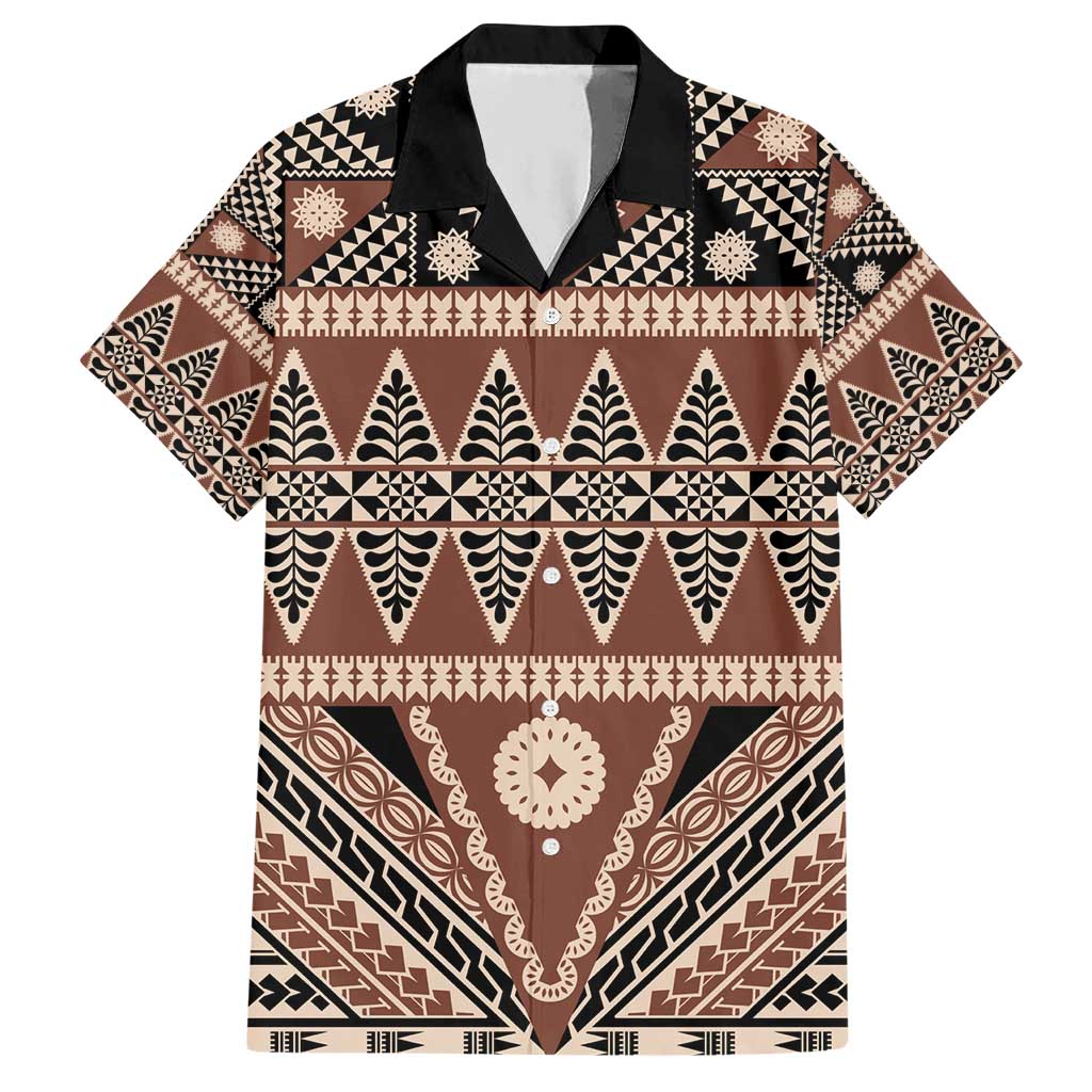 Vintage Bula Fiji Hawaiian Shirt Brown Tapa Masi Motif
