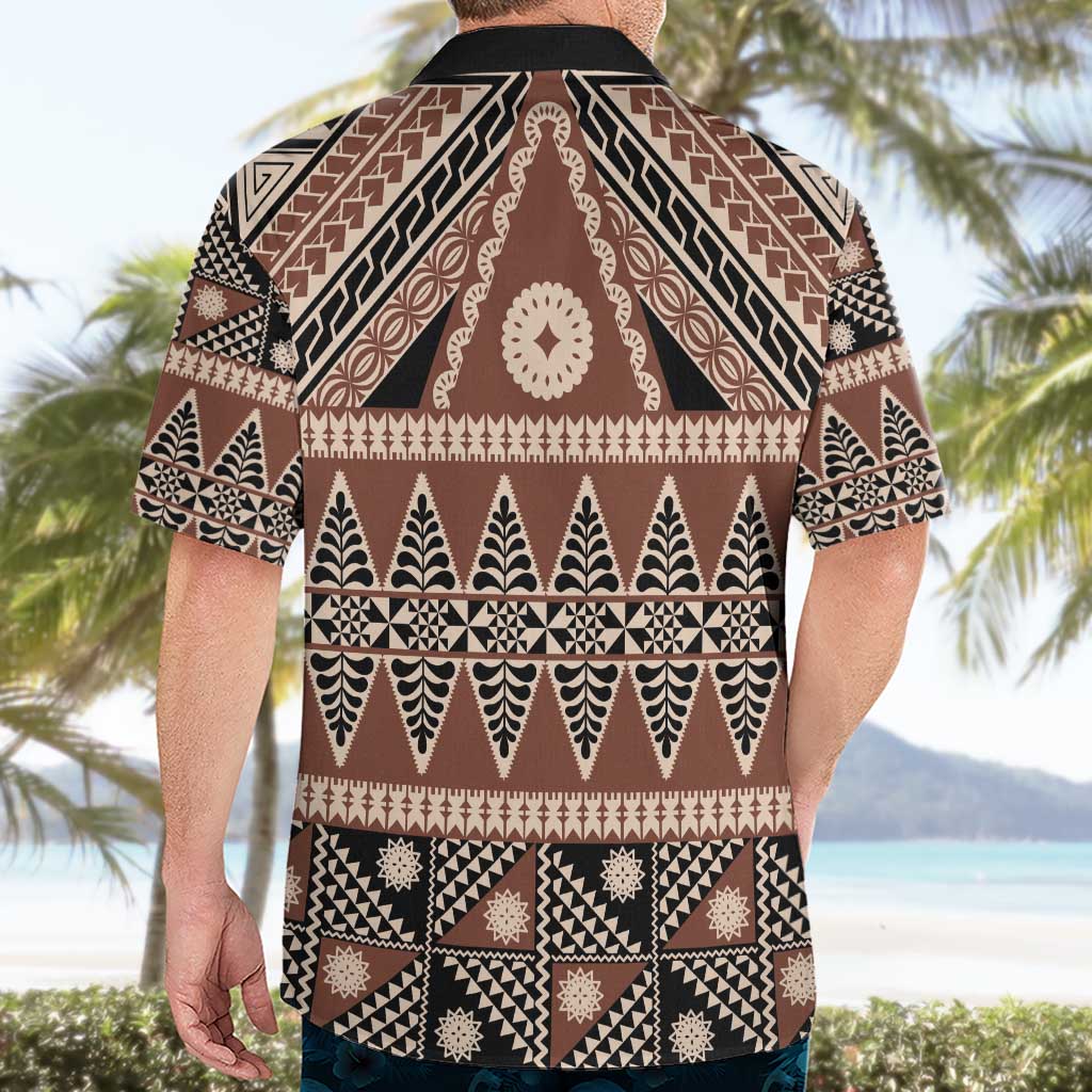 Vintage Bula Fiji Hawaiian Shirt Brown Tapa Masi Motif