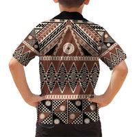 Vintage Bula Fiji Hawaiian Shirt Brown Tapa Masi Motif
