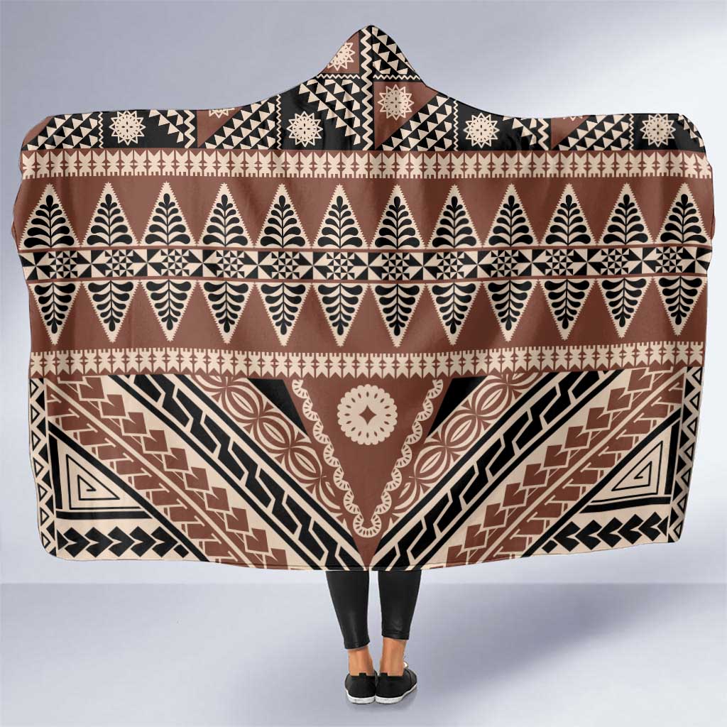 Vintage Bula Fiji Hooded Blanket Brown Tapa Masi Motif
