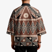 Vintage Bula Fiji Kimono Brown Tapa Masi Motif - Polynesian Pride