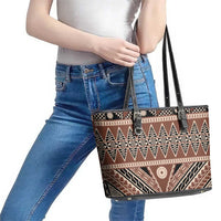 Vintage Bula Fiji Leather Tote Bag Brown Tapa Masi Motif
