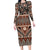 Vintage Bula Fiji Long Sleeve Bodycon Dress Brown Tapa Masi Motif