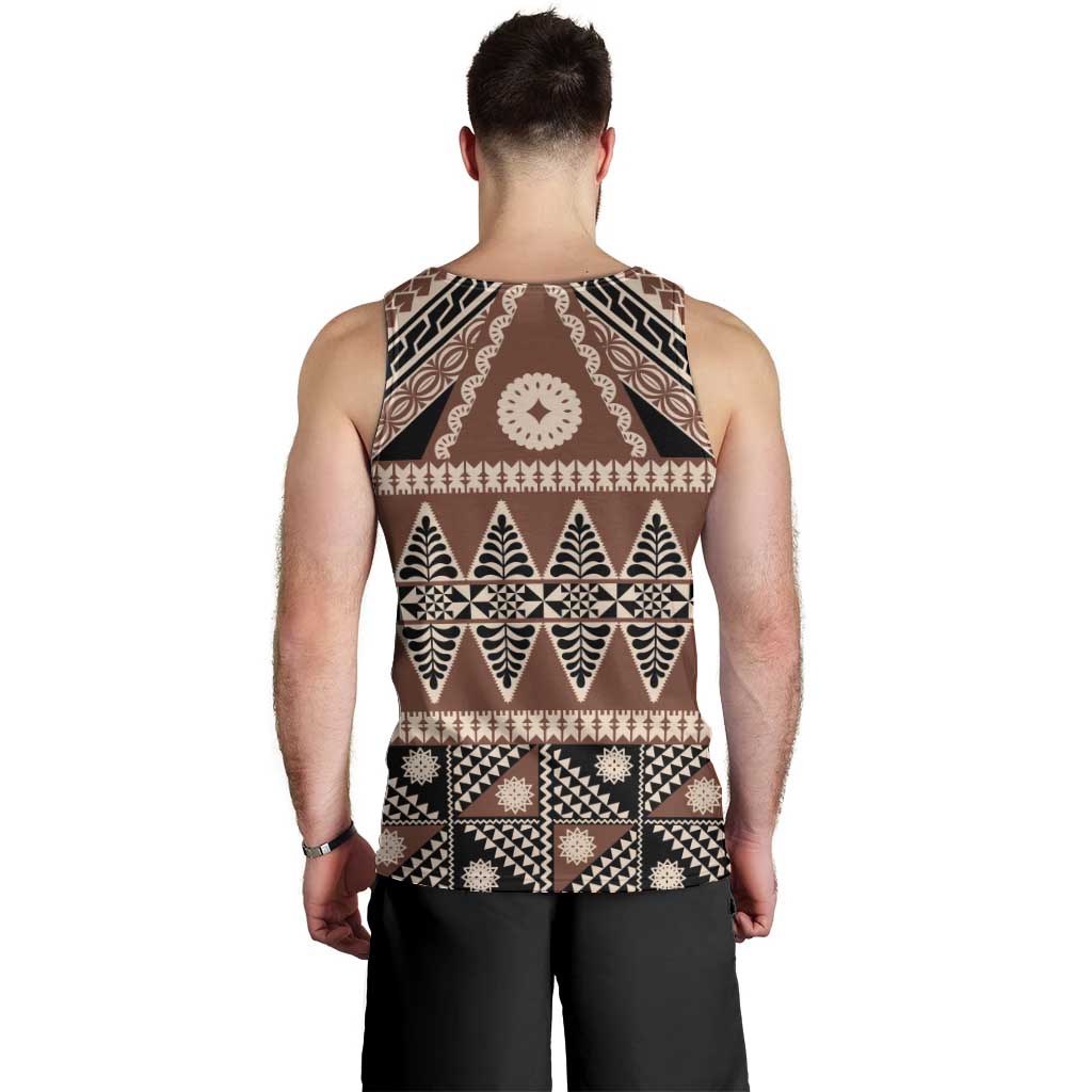 Vintage Bula Fiji Men Tank Top Brown Tapa Masi Motif