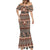 Vintage Bula Fiji Mermaid Dress Brown Tapa Masi Motif