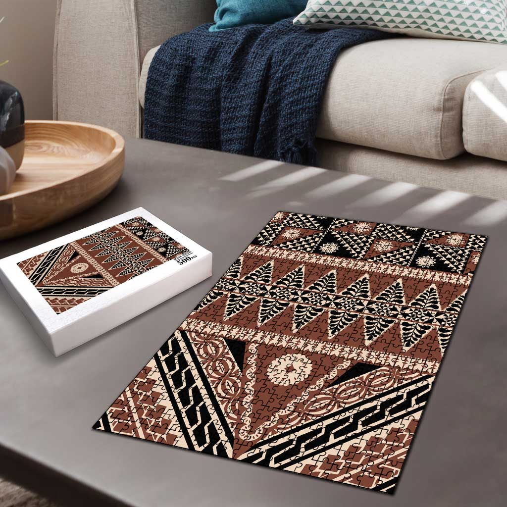 Vintage Bula Fiji Puzzle Brown Tapa Masi Motif - Polynesian Pride