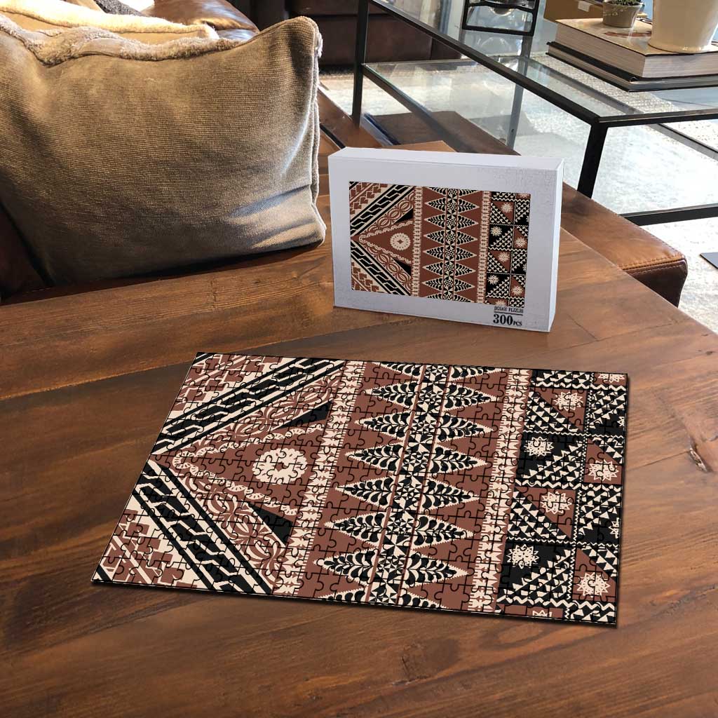 Vintage Bula Fiji Puzzle Brown Tapa Masi Motif - Polynesian Pride