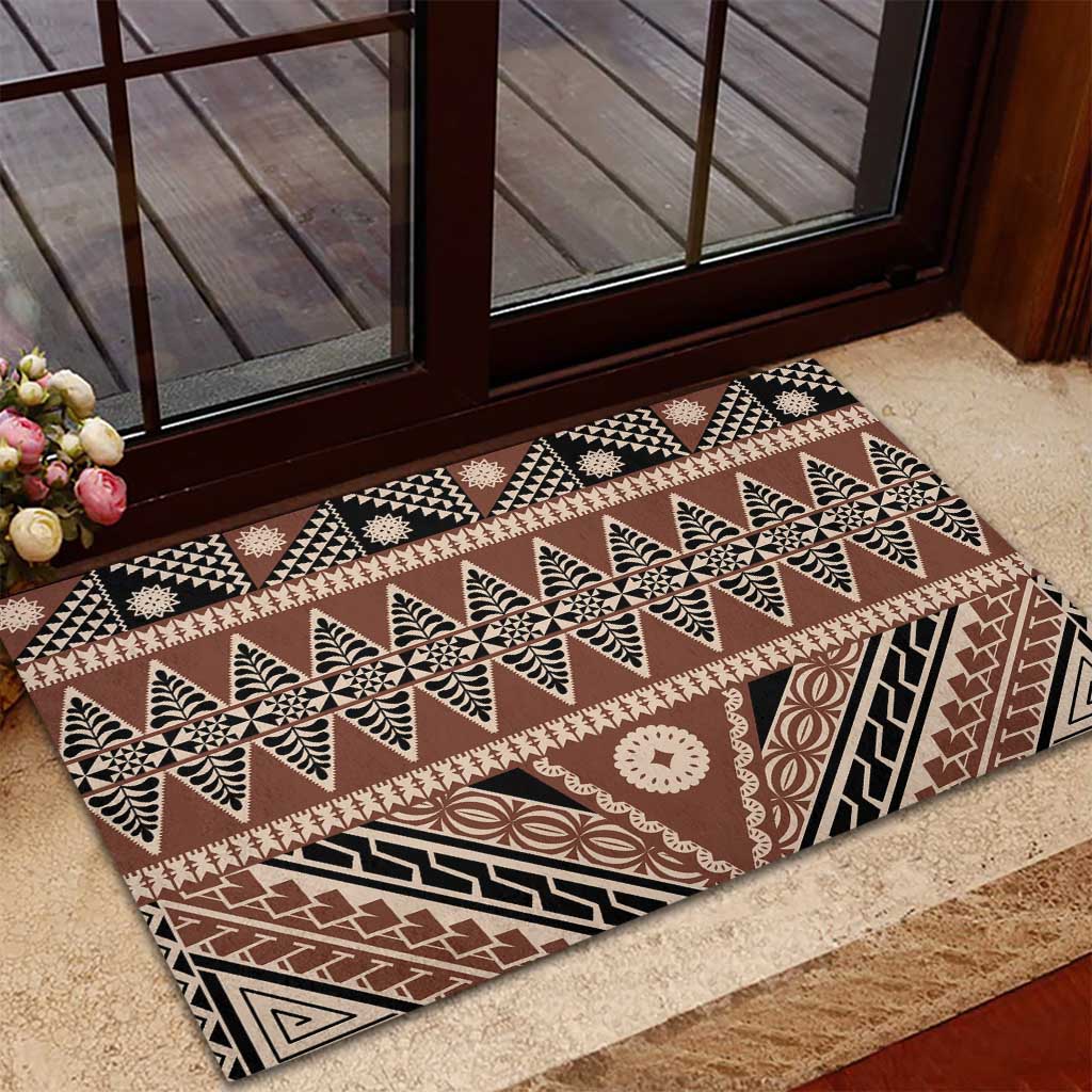 Vintage Bula Fiji Rubber Doormat Brown Tapa Masi Motif