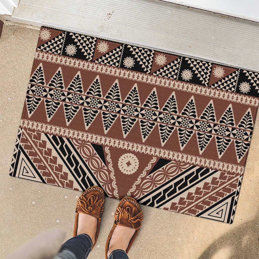 Vintage Bula Fiji Rubber Doormat Brown Tapa Masi Motif