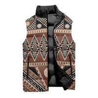Vintage Bula Fiji Sleeveless Puffer Jacket Brown Tapa Masi Motif - Polynesian Pride
