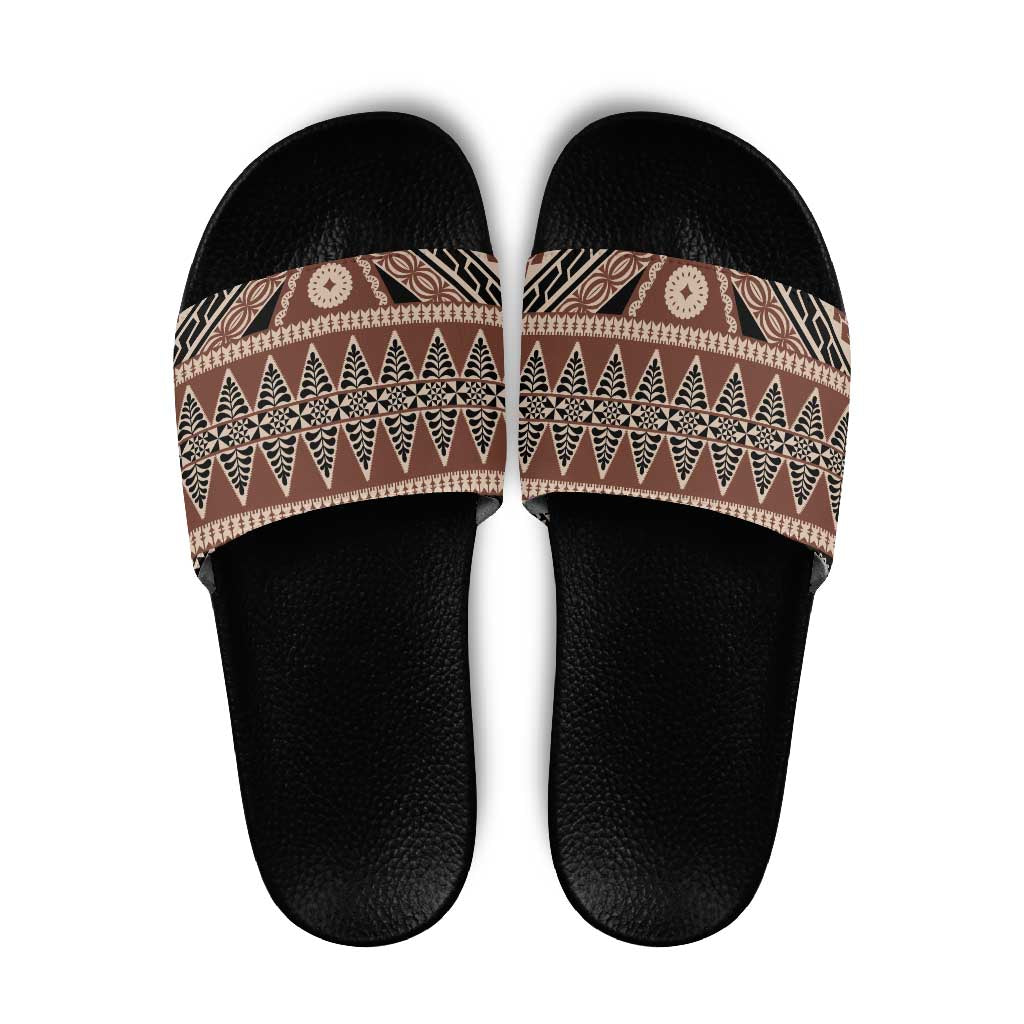 Vintage Bula Fiji Slide Sandals Brown Tapa Masi Motif - Polynesian Pride