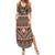 Vintage Bula Fiji Summer Maxi Dress Brown Tapa Masi Motif