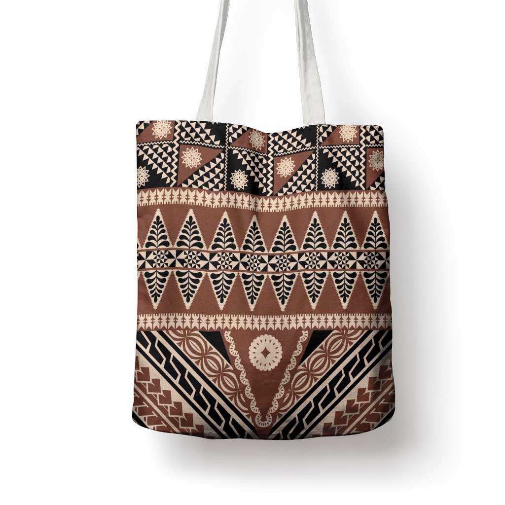 Vintage Bula Fiji Tote Bag Brown Tapa Masi Motif - Polynesian Pride