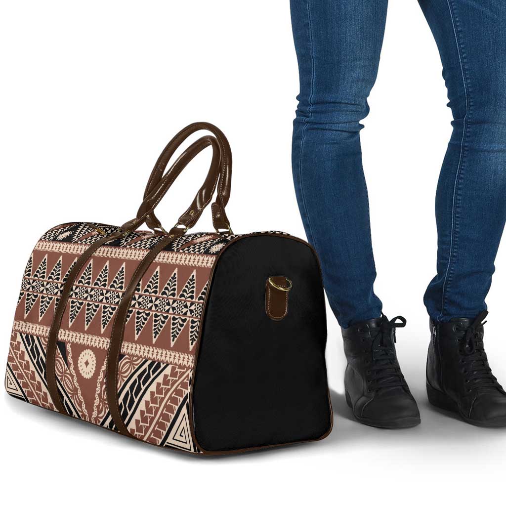Vintage Bula Fiji Travel Bag Brown Tapa Masi Motif - Polynesian Pride