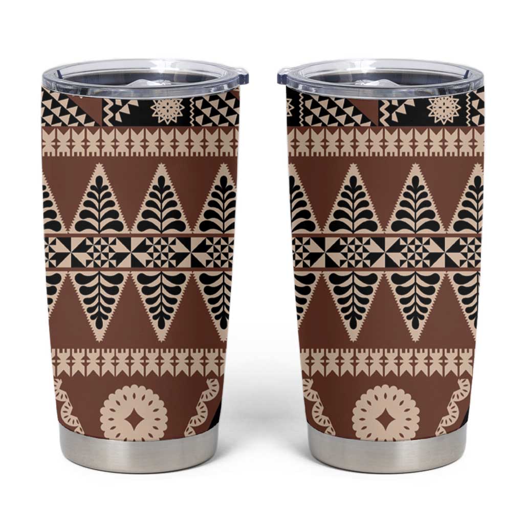 Vintage Bula Fiji Tumbler Cup Brown Tapa Masi Motif