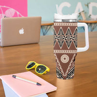 Vintage Bula Fiji Tumbler With Handle Brown Tapa Masi Motif