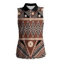 Vintage Bula Fiji Women Sleeveless Polo Shirt Brown Tapa Masi Motif