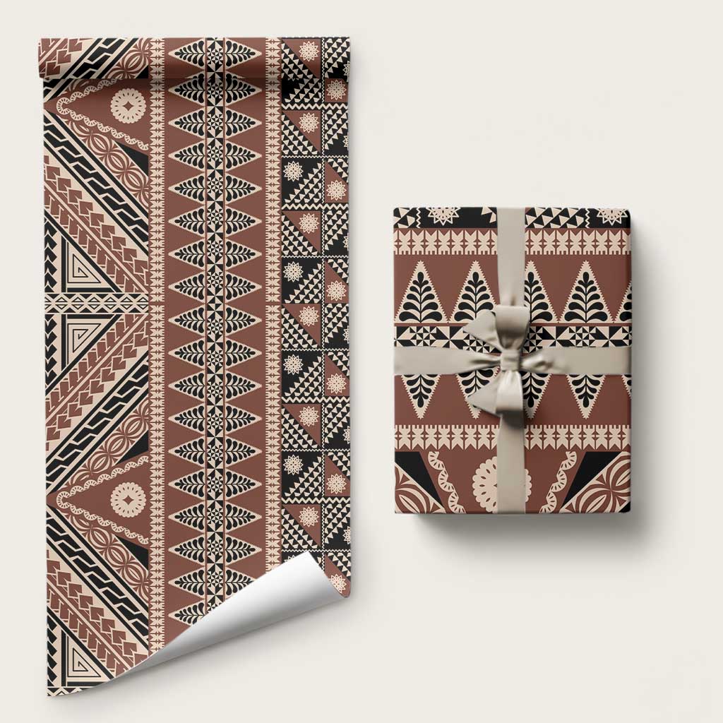 Vintage Bula Fiji Wrapping Paper Brown Tapa Masi Motif - Polynesian Pride