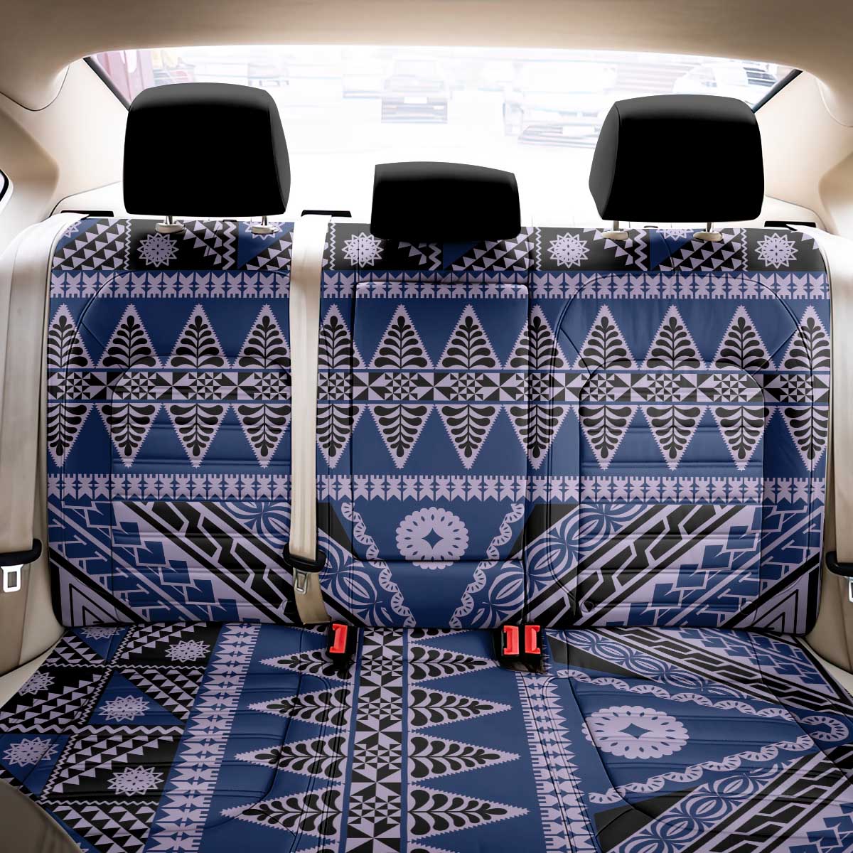 Vintage Bula Fiji Back Car Seat Cover Prussian Blue Tapa Masi Motif
