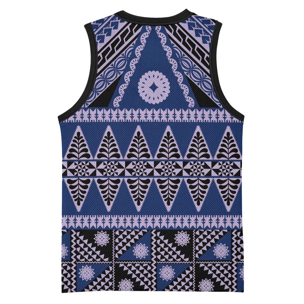 Vintage Bula Fiji Basketball Jersey Prussian Blue Tapa Masi Motif - Polynesian Pride