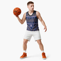 Vintage Bula Fiji Basketball Jersey Prussian Blue Tapa Masi Motif - Polynesian Pride