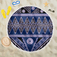 Vintage Bula Fiji Beach Blanket Prussian Blue Tapa Masi Motif