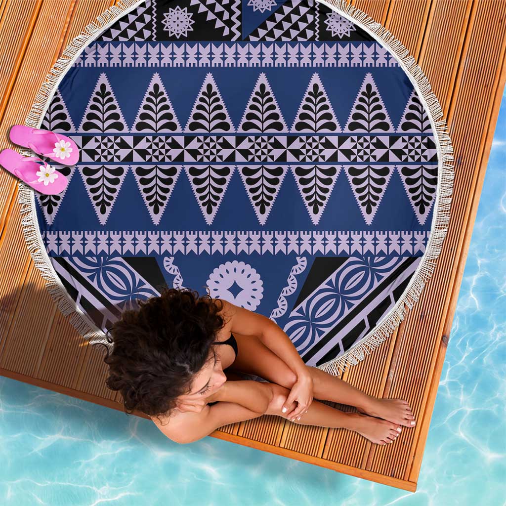 Vintage Bula Fiji Beach Blanket Prussian Blue Tapa Masi Motif