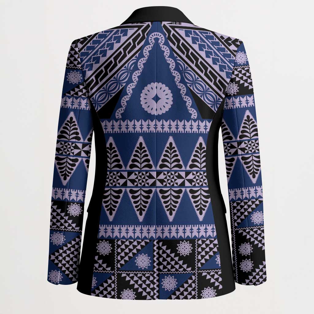 Vintage Bula Fiji Blazer Prussian Blue Tapa Masi Motif - Polynesian Pride