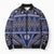 Vintage Bula Fiji Bomber Puffer Jacket Prussian Blue Tapa Masi Motif - Polynesian Pride