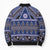 Vintage Bula Fiji Bomber Puffer Jacket Prussian Blue Tapa Masi Motif - Polynesian Pride