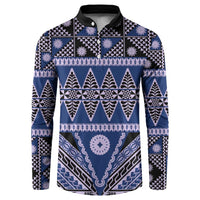 Vintage Bula Fiji Button Sweatshirt Prussian Blue Tapa Masi Motif