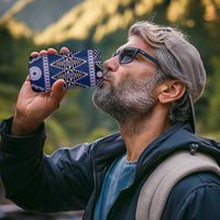 Vintage Bula Fiji 4 in 1 Can Cooler Tumbler Prussian Blue Tapa Masi Motif