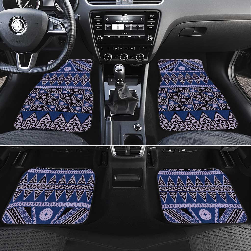 Vintage Bula Fiji Car Mats Prussian Blue Tapa Masi Motif