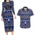Vintage Bula Fiji Couples Matching Long Sleeve Bodycon Dress and Hawaiian Shirt Prussian Blue Tapa Masi Motif