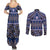 Vintage Bula Fiji Couples Matching Summer Maxi Dress and Long Sleeve Button Shirt Prussian Blue Tapa Masi Motif