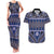 Vintage Bula Fiji Couples Matching Tank Maxi Dress and Hawaiian Shirt Prussian Blue Tapa Masi Motif