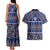 Vintage Bula Fiji Couples Matching Tank Maxi Dress and Hawaiian Shirt Prussian Blue Tapa Masi Motif