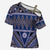 Vintage Bula Fiji Cross Shoulder Shirt Prussian Blue Tapa Masi Motif - Polynesian Pride