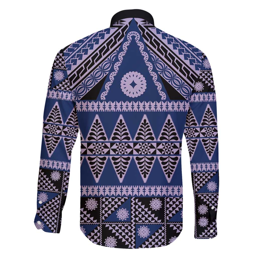 Vintage Bula Fiji Family Matching Long Sleeve Bodycon Dress and Hawaiian Shirt Prussian Blue Tapa Masi Motif