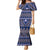 Vintage Bula Fiji Family Matching Mermaid Dress and Hawaiian Shirt Prussian Blue Tapa Masi Motif