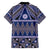 Vintage Bula Fiji Family Matching Off The Shoulder Long Sleeve Dress and Hawaiian Shirt Prussian Blue Tapa Masi Motif