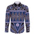 Vintage Bula Fiji Family Matching Off The Shoulder Long Sleeve Dress and Hawaiian Shirt Prussian Blue Tapa Masi Motif