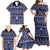 Vintage Bula Fiji Family Matching Off Shoulder Maxi Dress and Hawaiian Shirt Prussian Blue Tapa Masi Motif